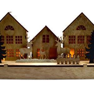 Wooden Christmas House With Light 30 x 7.3 x 17 cm