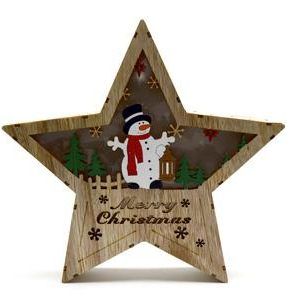 Wooden Christmas Star With Light 30 x 5 cm