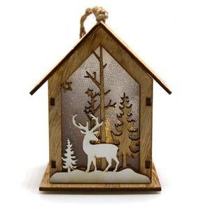 Wooden Christmas House With Light 9 x 13 x 11 cm