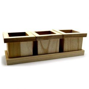 Wooden 3 Pen Holder On Wooden Stand 9 x 27 cm