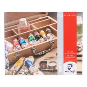 Gogh Acrylic Colour Wooden Box Basic with 10 Colours in 40ml Tube + Accessories