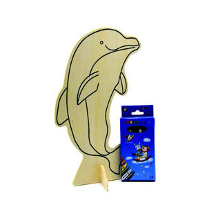 Plywood Shape Dolphin With Wax Crayons 12 x 23 cm