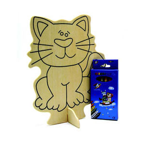 Plywood Shape Shape Cat With Wax Crayons 15 x 19 cm