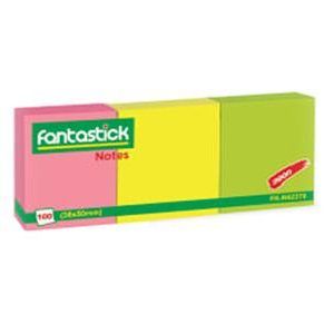 FantaStick Sticky Notes 38 mm x 50 mm 3 Colored Pads 100 Sheets/Pad