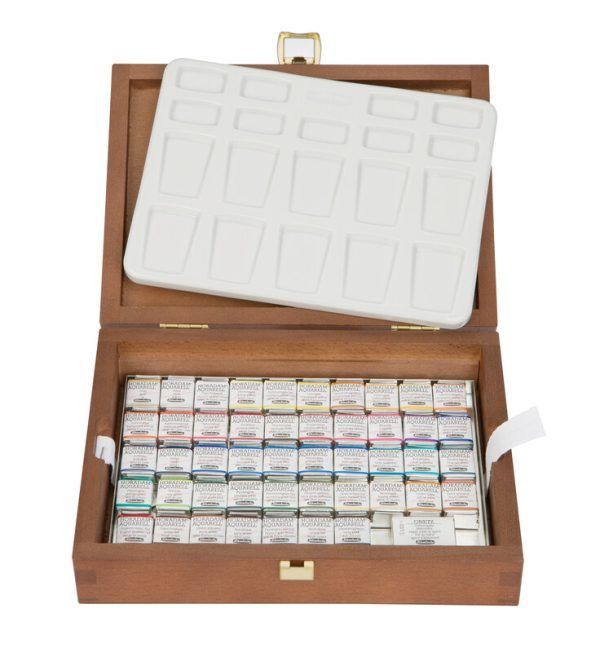 HORADAM Aquarell Wooden box with 47 x half pans + ONETZ + a porcelain palette