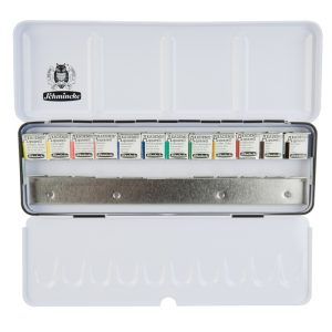 AKADEMIE Aquarell Metal box Basic Assortment with 12 x half pans + space for additional 12 pans