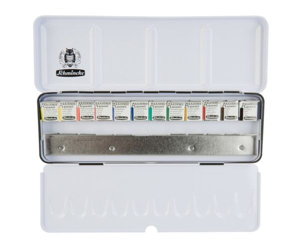 AKADEMIE Aquarell Metal box Basic Assortment with 12 x half pans + space for additional 12 pans
