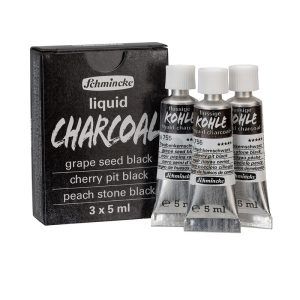 SCHMINCKE liquid charcoal,earth "grape seed black, cherry pit black, peach stone black"/ set 3x5ml