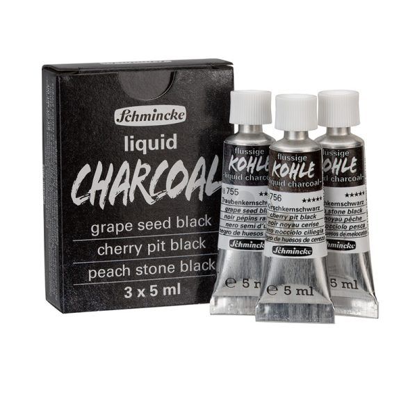 SCHMINCKE liquid charcoal,earth "grape seed black, cherry pit black, peach stone black"/ set 3x5ml