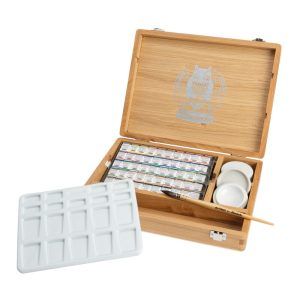 SCHMINCKE-HORADAM AQUARELL, 50x1/2 pans, Oak Box, Painting Set, Finest Watercolors