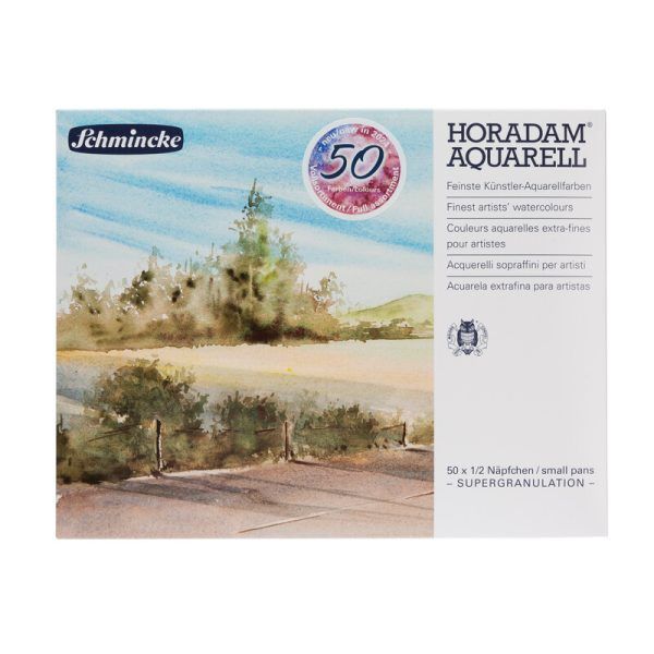 HORADAM Aquarell, Wooden box with 50 x half pans SUPERGRANULATING COLOURS (full assortment)