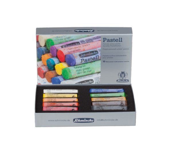 cardboard box with 10 pastels, handmade pastels, brilliant, velvet-matt, highly lightfast colours.