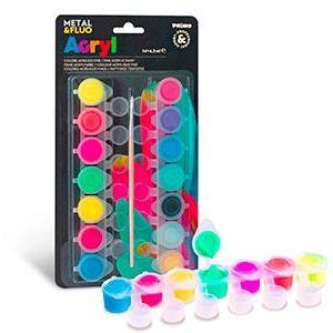 Primo Acrylic Paint 14colors Fluo And Metalic on Blister With Brush