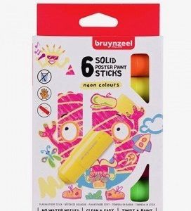 bruynzeel 6 SOLID POSTER PAINT STICKS/ neon colours