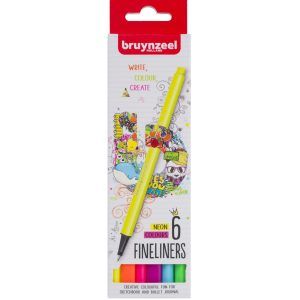 bruynzeel fineliner, neon set of 6
