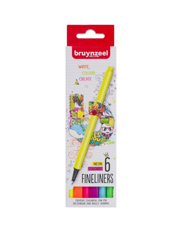 bruynzeel fineliner, neon set of 6