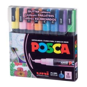 Uni POSCA Marker 0.9 Wallet PC3ML Set Of 8 Color Glittered