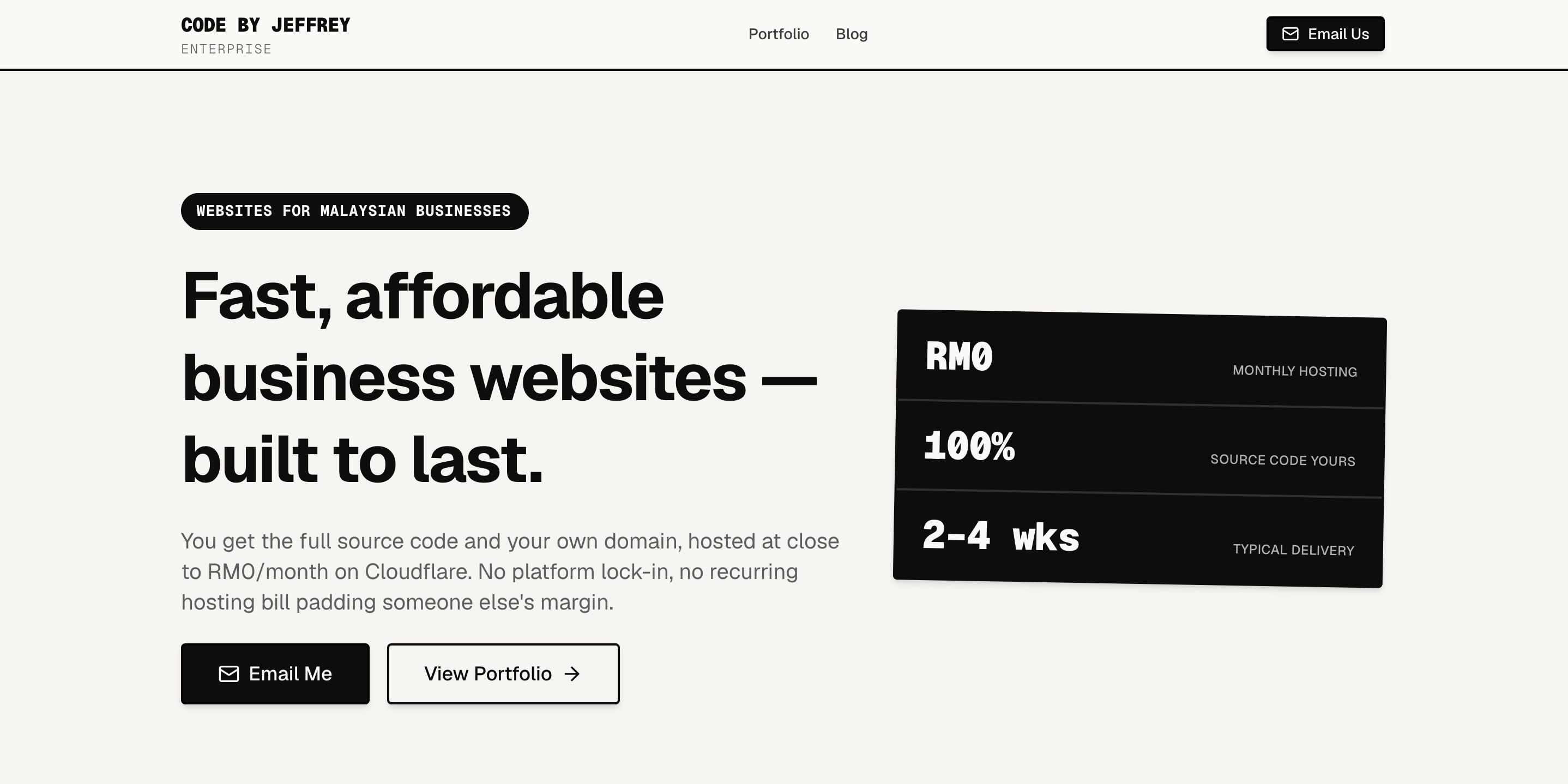 Screenshot of the Code by Jeffrey Enterprise homepage