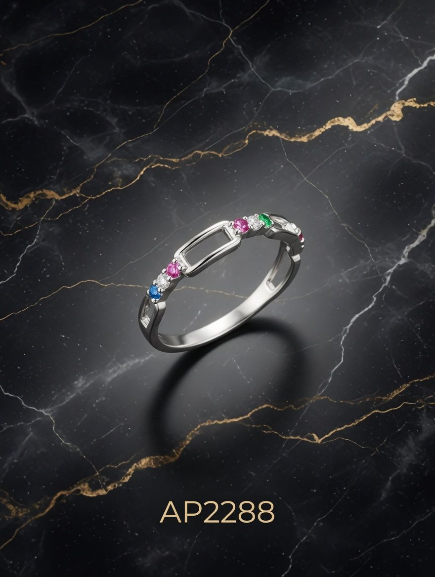 ANILLO ZIRCONES CADENAS PLATEADO . IMP. - miniatura 3