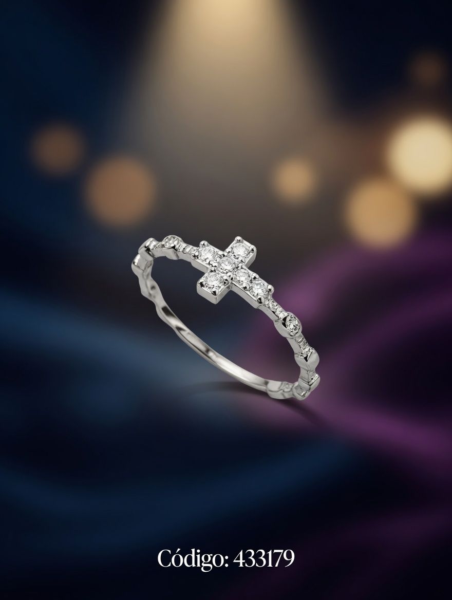 ANILLO ZIRCON FINO CRUZ PLT. IMPORTANTE - miniatura 2