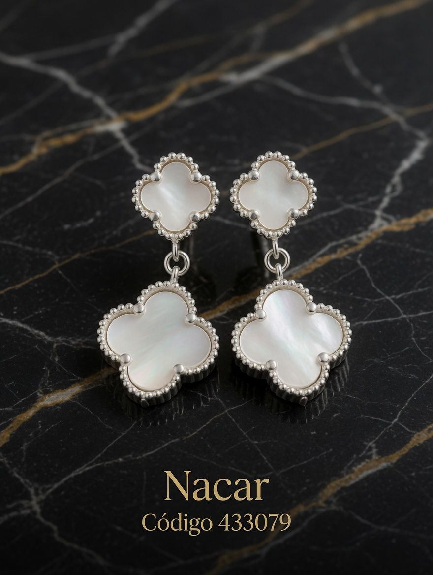 AROS VAN CLEEF TREBOL PASANTE NACAR PLAT. IMPORTANTE - miniatura 2
