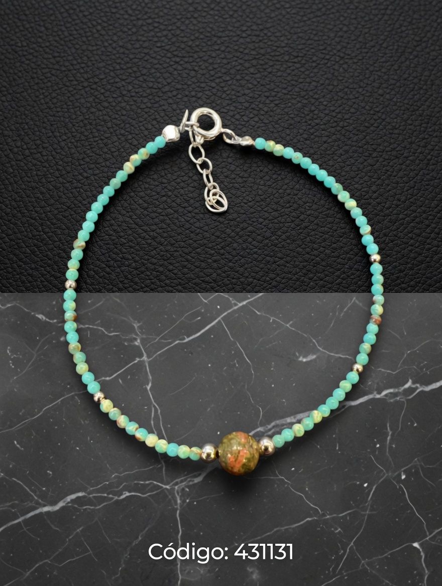 PULSERA CON PIEDRAS TURQUESA PLT. IMPORTANTE - miniatura 1