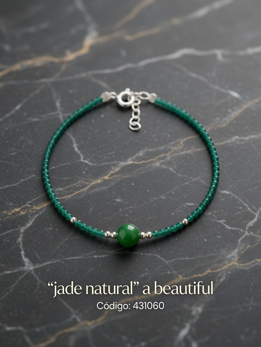 PULSERA CON PIEDRAS JADE NATURAL PLATEADO IMPORTANTE 1.70GR - miniatura 2
