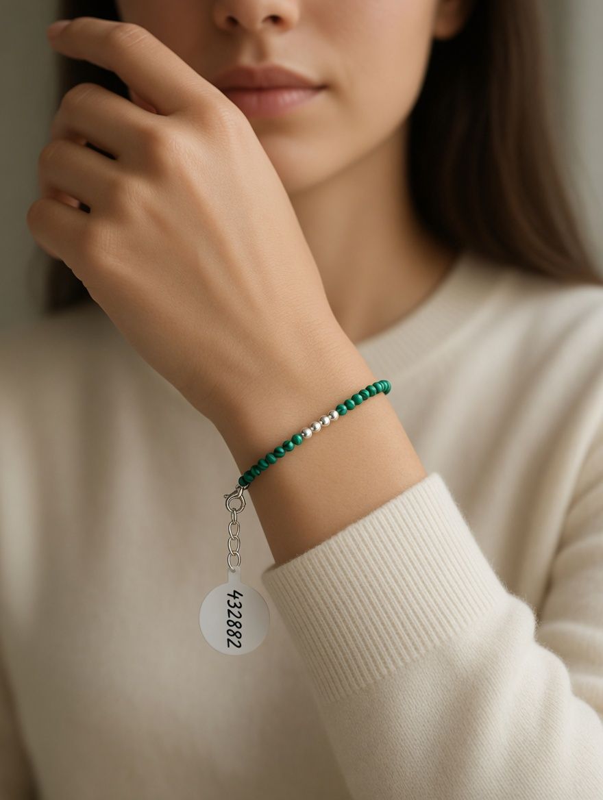PULSERA CON MALAQUITA Y BOLAS PLAT. IMPORTANTE - miniatura 2
