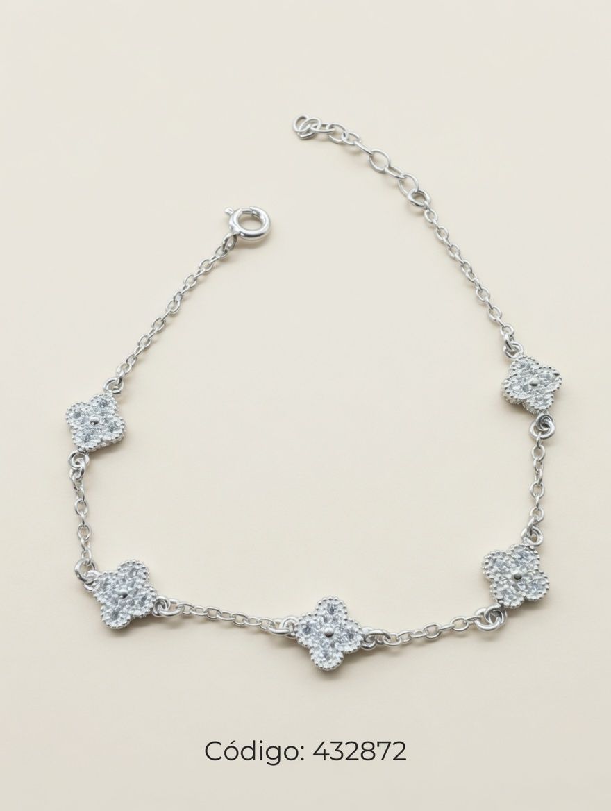 PULSERA MICROPAVE ZIRCON 5 TREBOLES VAN CLEEF PLAT. IMPORTANTE - miniatura 1