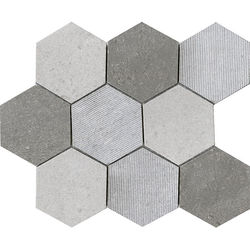 MOZAIC, PORCELANOSA GRUPO, WORLD HEXAGON TEXT. GREY 29,9X25,9 cm, gri