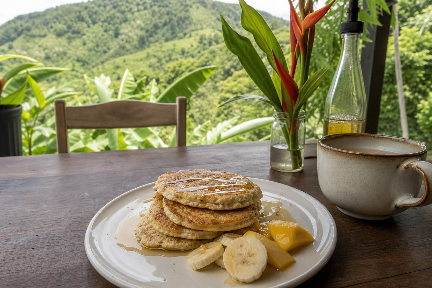 Pancakes libres de gluten hechos con harina de pana