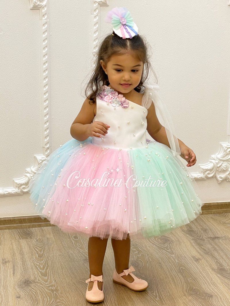 Polly dress. Baby girl dress, baby girl dress with pearls, puffy fluffy  dress, toddler dress, 3d flower dress, baby girl outfit - CASALINA COUTURE