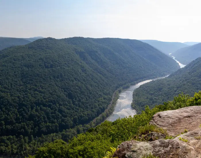 View of the New River wrapping around land from Grandview in Beaver, West Virginia.