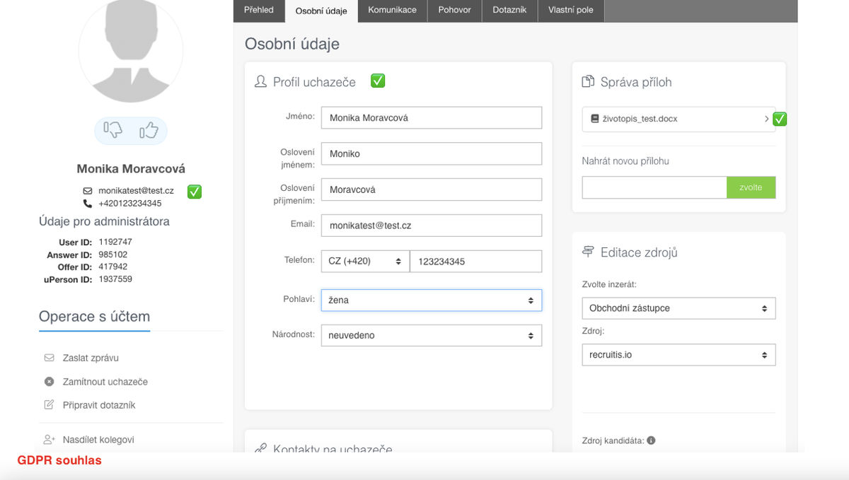 Osobní údaje s GDPR souhlasem