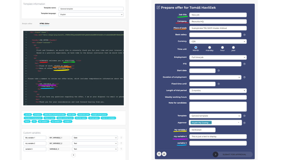 HTML template setting