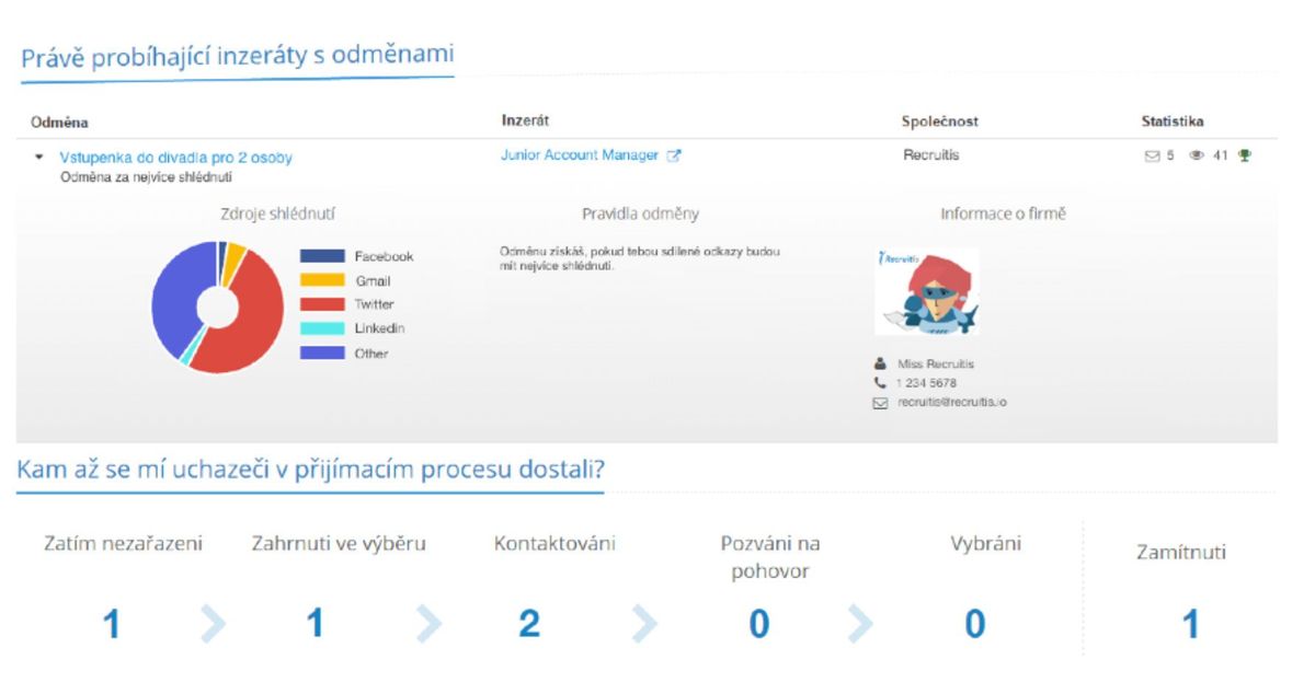 Detail pro doporučovatele v systému Recruitis jak to vidí Referral