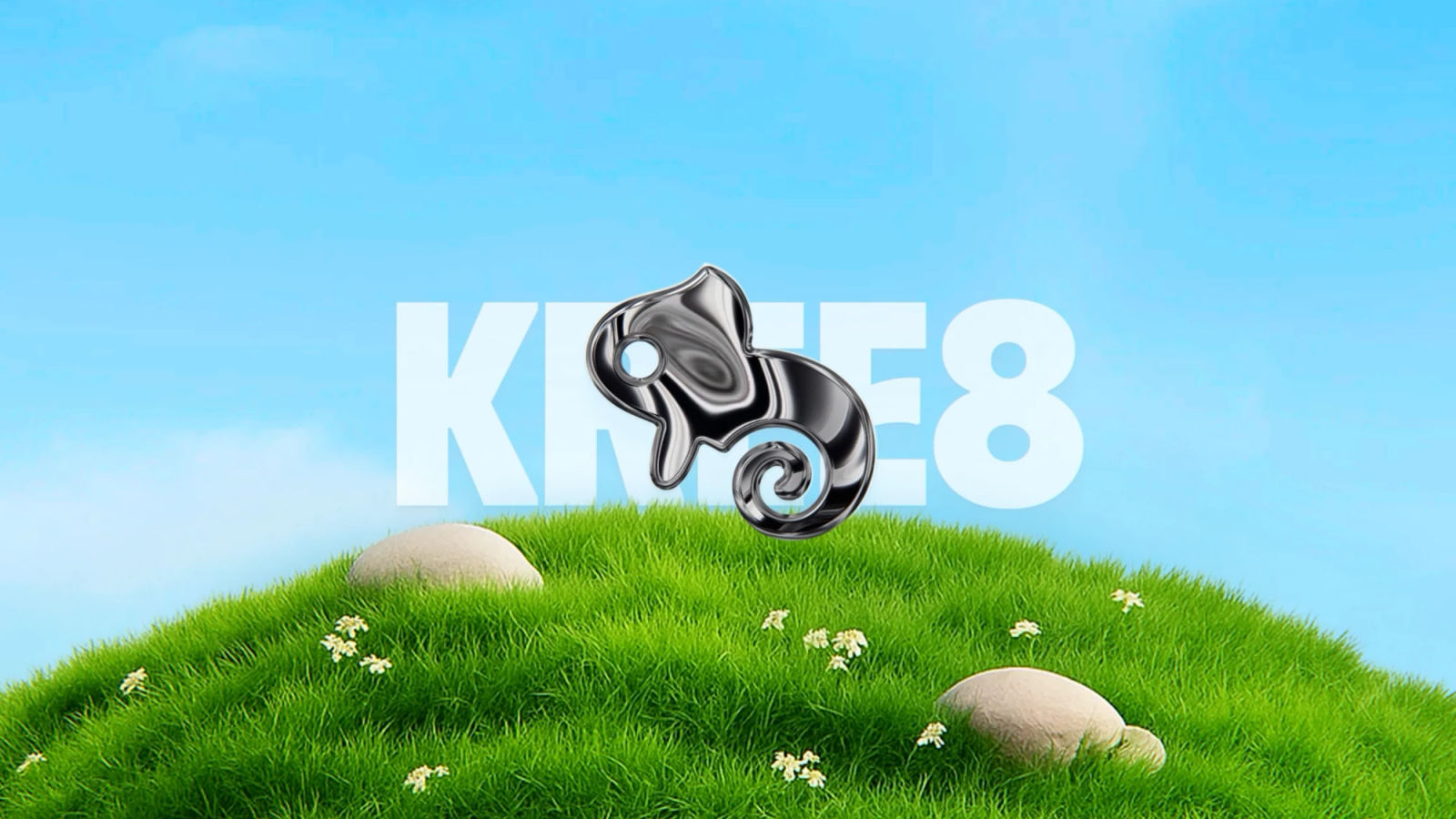 Chrome chameleon over KREE8 on a grassy hill