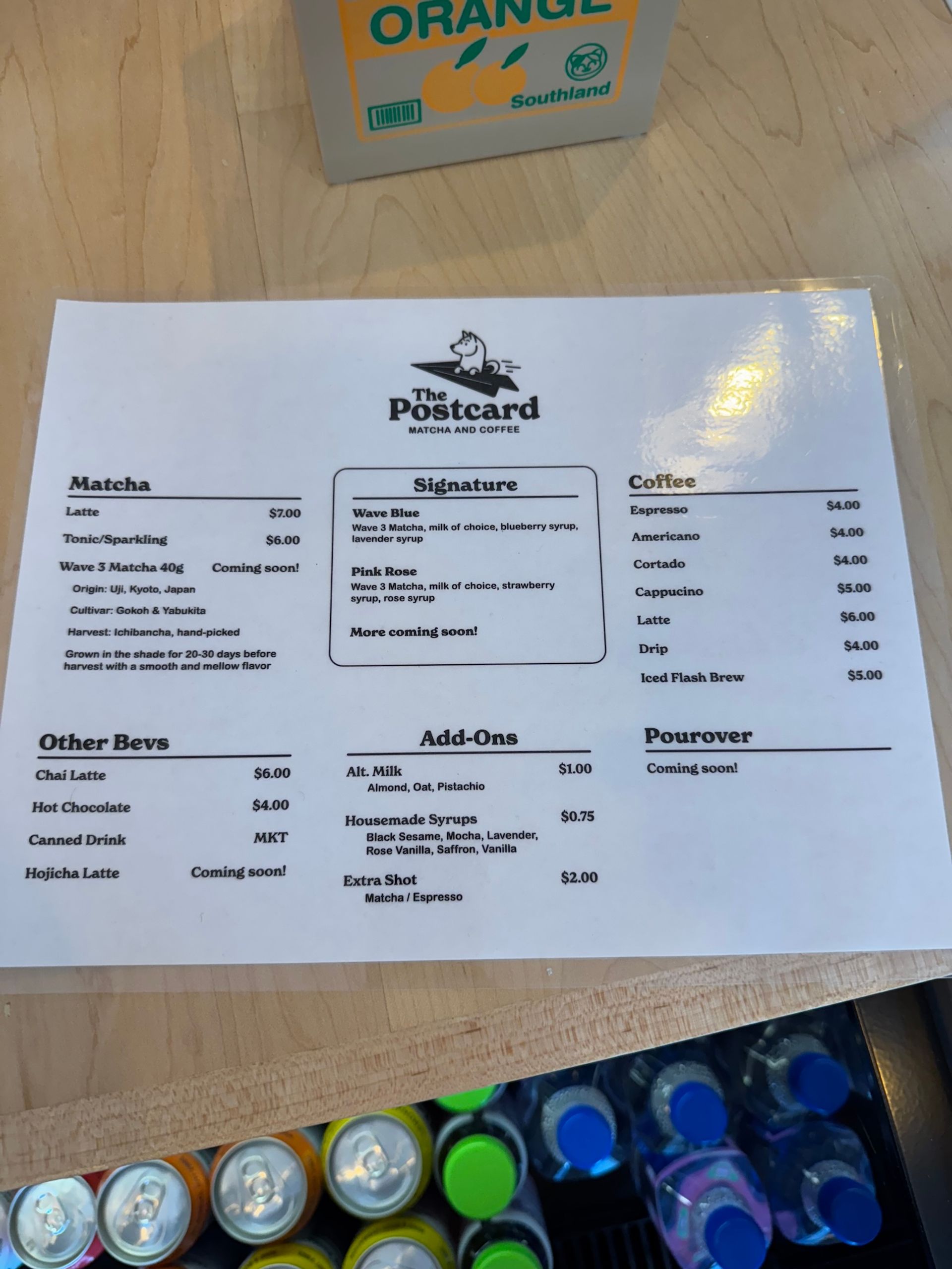 The Postcard menu