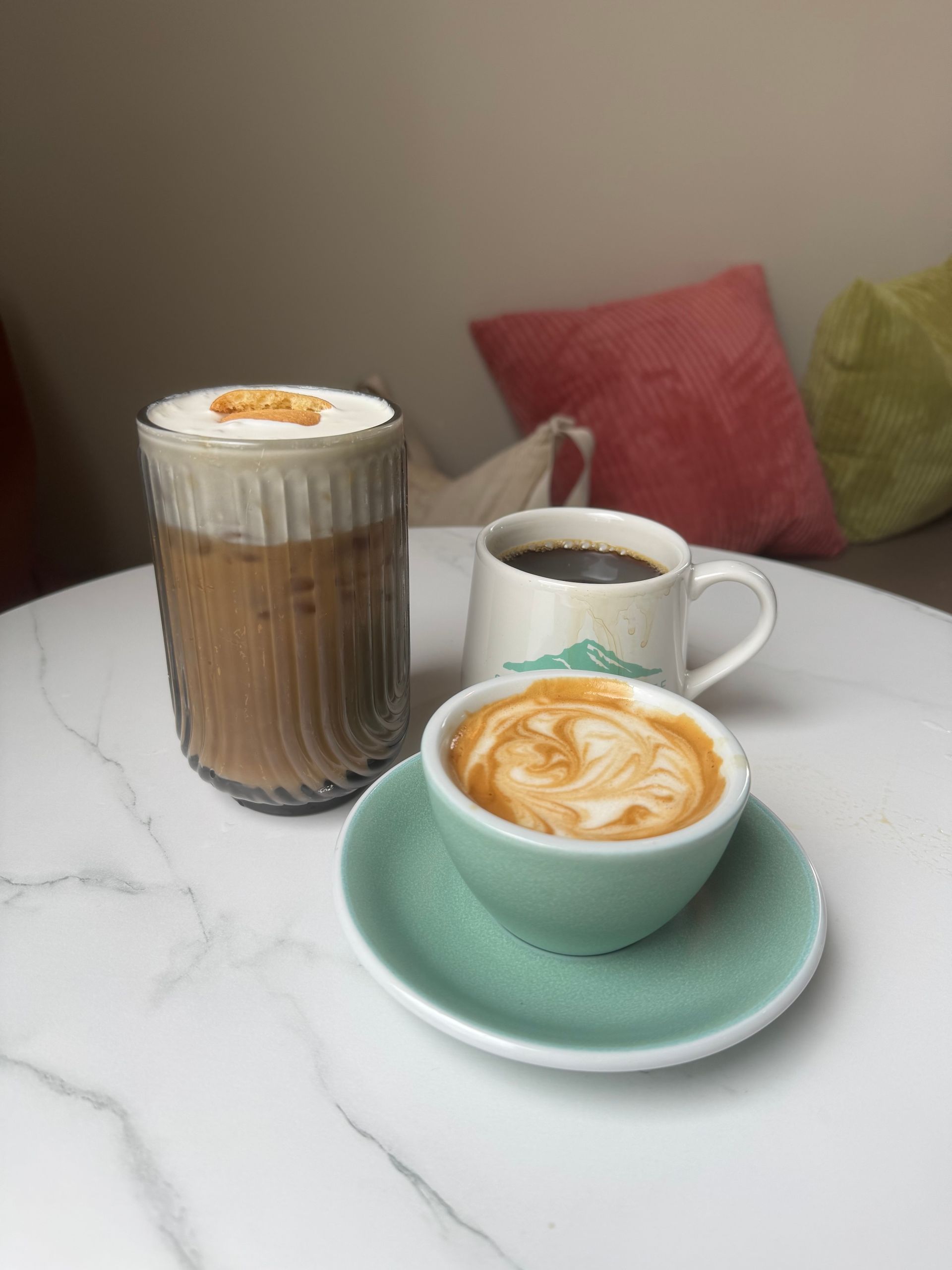 Summit coffee cortado, drip, and vanilla banana  latte