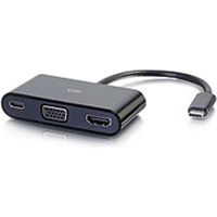 C2G USB C to HDMI and VGA Multiport Adapter with Power Delivery - 1 x Type C Male USB - 1 x Type C Female USB, 1 x HD-15 Female Video, 1 x HDMI Female Digital Audio/Video - 3840 x 2160 Supported - Nickel Connector - Black