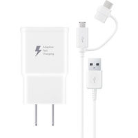 Samsung Fast Charge Travel Charger With Micro USB and USB-C Combo Cable, White - 15 W - 5 V DC/2 A Output