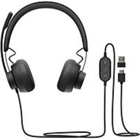 Logitech Zone 750 Wired On-Ear Headset with advanced noise-canceling microphone, simple USB-C and included USB-A adapter, plug-and-play compatibility for all devices - Stereo - USB Type C - Wired - 32 Ohm - 20 Hz - 16 kHz - Over-the-ear - Binaural - Ear-c