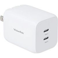 VisionTek 65W GaN II Power Adapter - 2 Port - 65 W - 120 V AC, 230 V AC Input - 5 V DC/3.25 A, 9 V DC, 12 V DC, 15 V DC, 20 V DC, 3.3 V DC, 21 V DC, 16 V DC, 5.9 V DC, 11 V DC Output