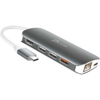 j5create JCD383 USB-C 9-in-1 Multi Adapter - HDMI - 30 Hz - 3840 x 2160 - Ethernet - Silver