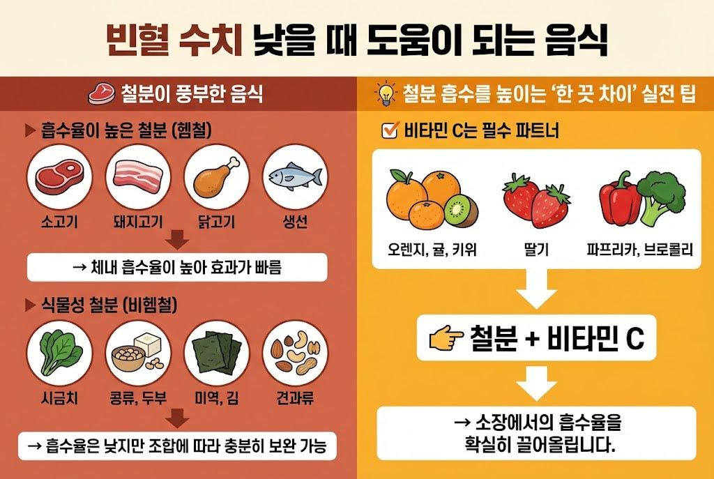 빈혈 수치 낮을 때 음식으로 가능할까? 철분 흡수·페리틴까지 총정리 - YOUNG-AH Blog | 건강검진 수치·생활 건강 정보