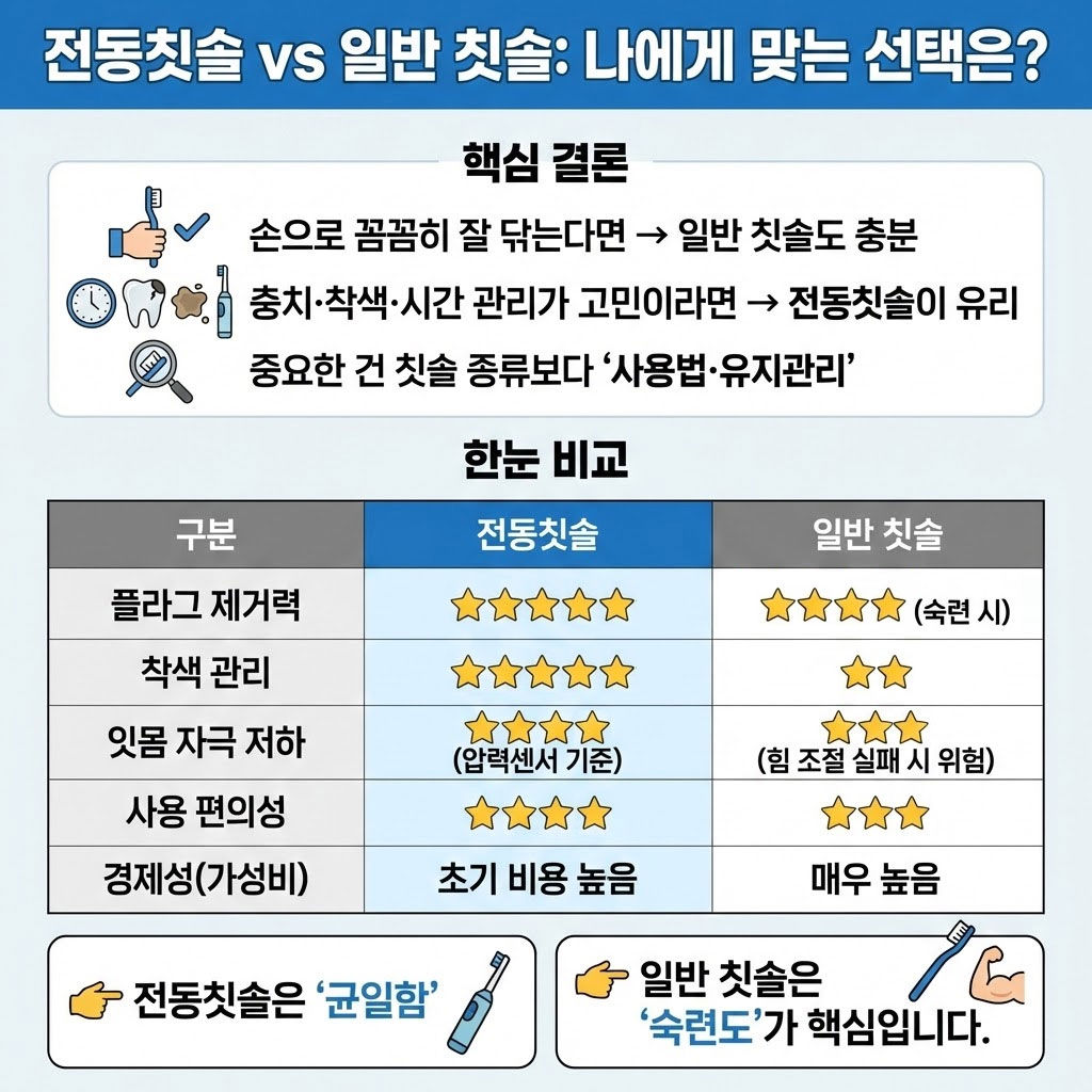 전동칫솔 vs 일반 칫솔 : 나에게 맞는 선택은?