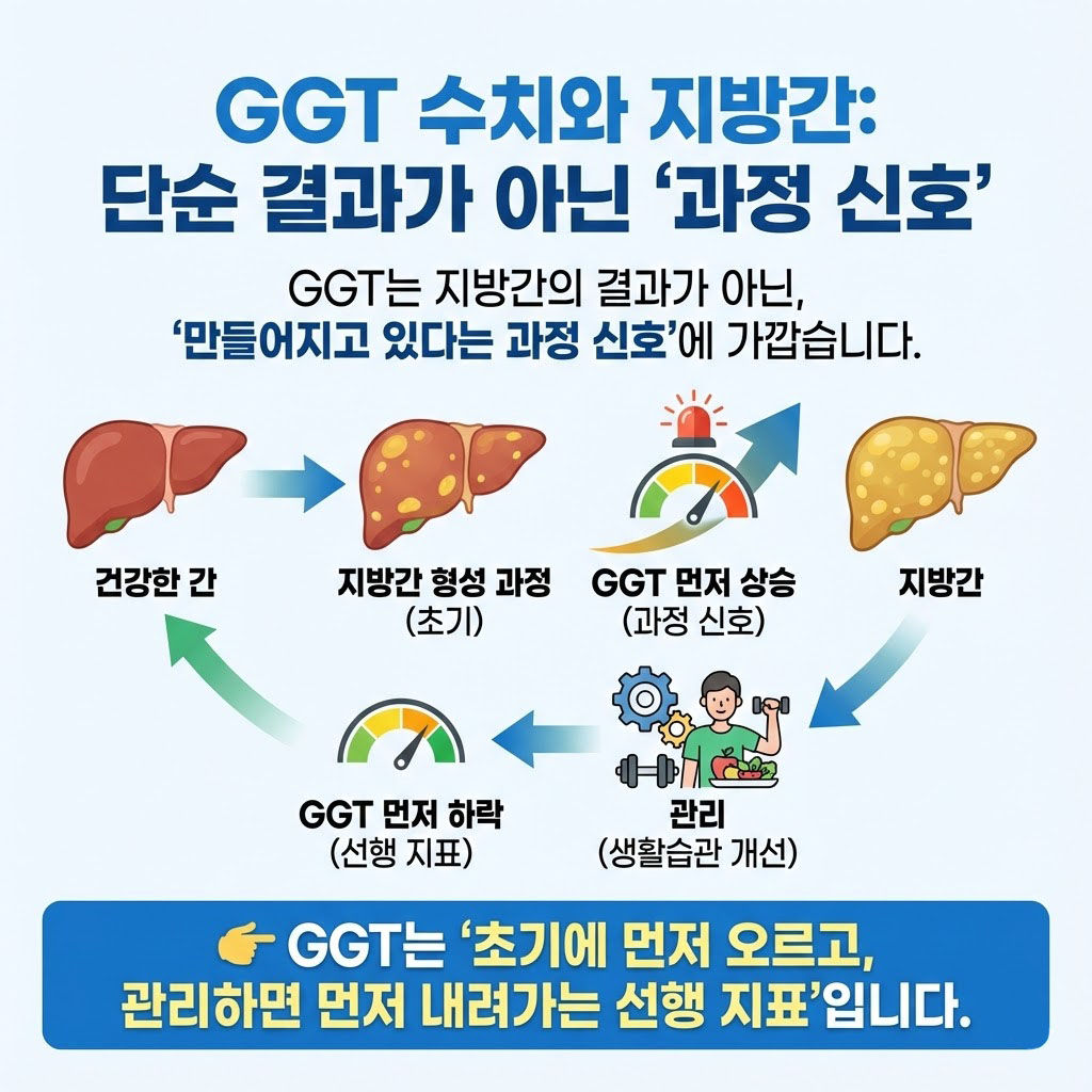 GGT는 지방간의 결과라기보다
‘지방간이 만들어지고 있다는 과정 신호’