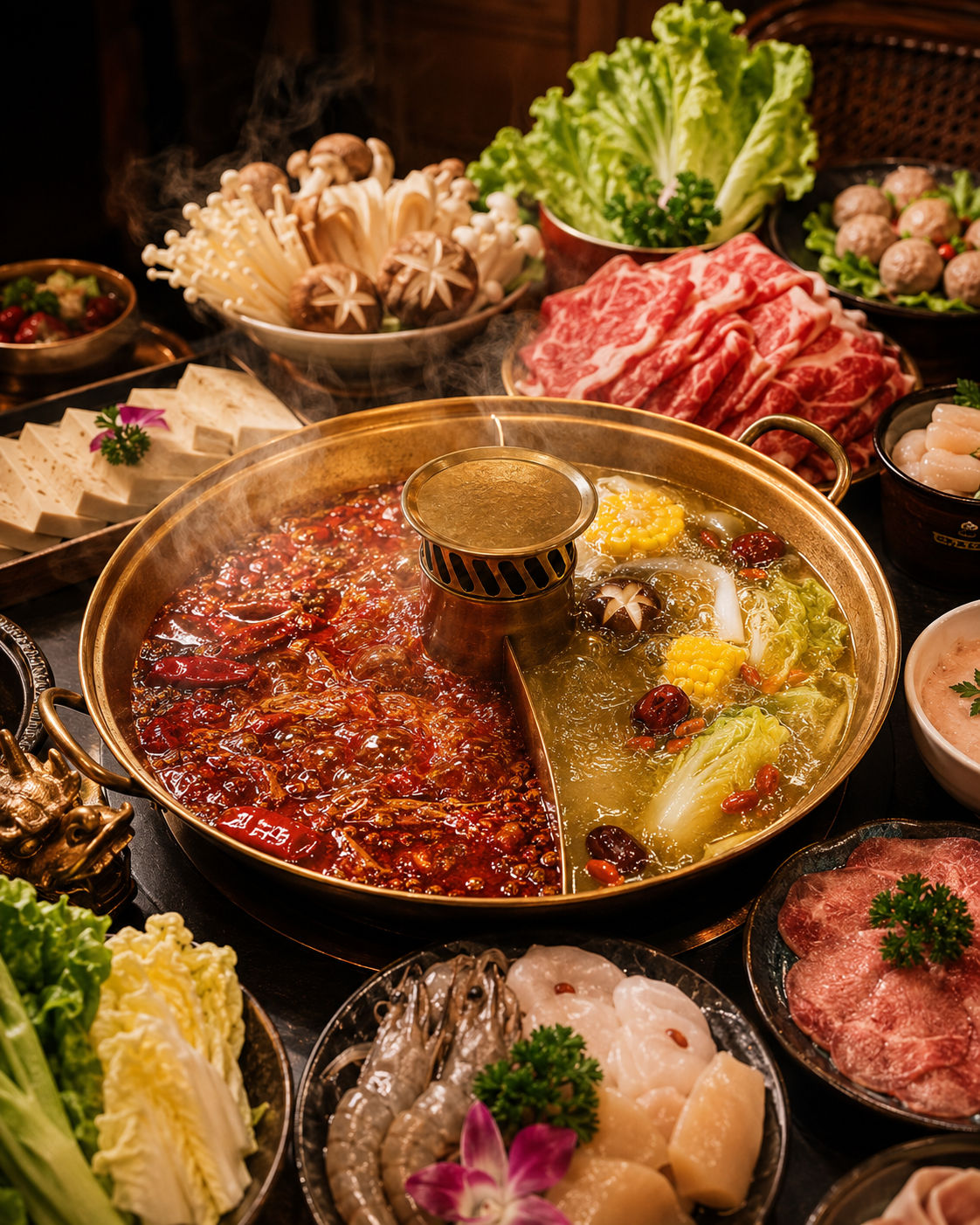 Chongqing mala and golden split hotpot at SUNLIT HOTPOT Bangkok