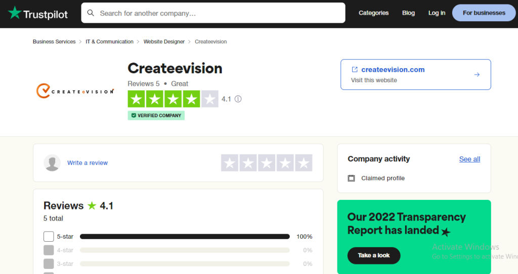 Trustpilot Profile of Createevision