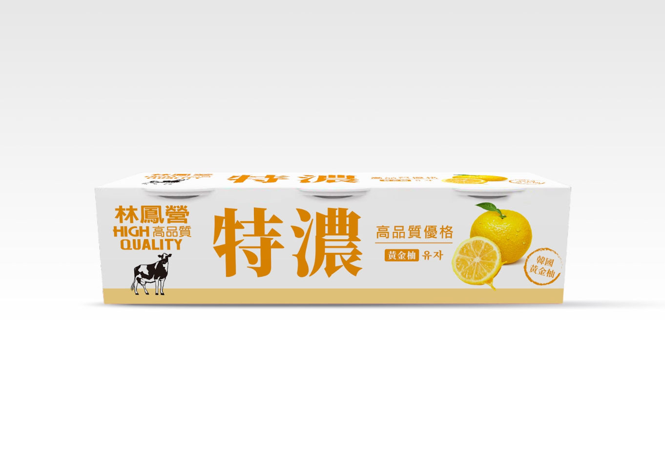 林鳳營特濃重乳黃金柚優格包裝設計正面展示